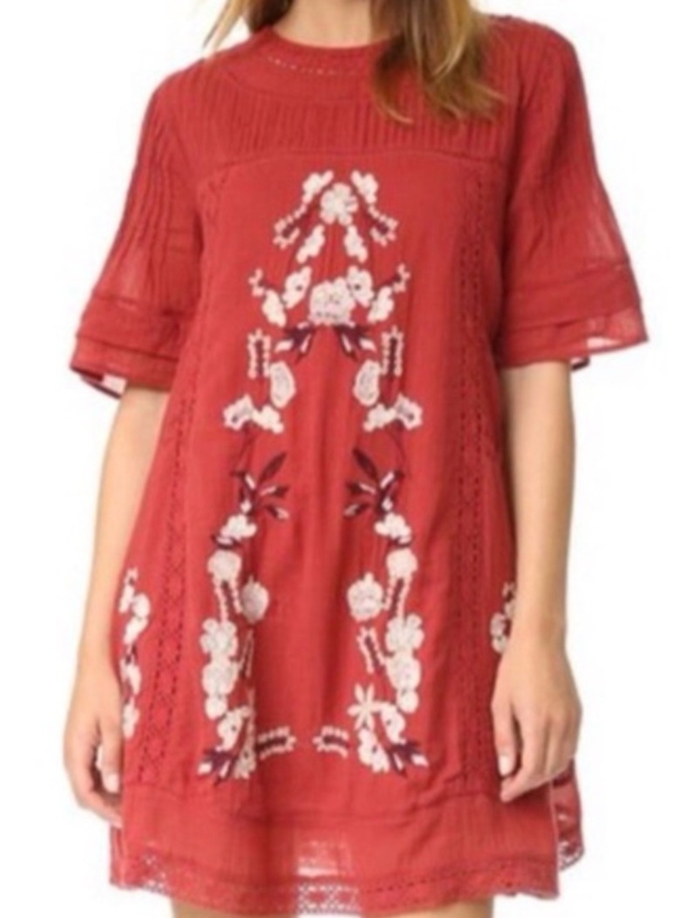 Free People Perfectly Victorian Embroidered Mini Dress Rust L